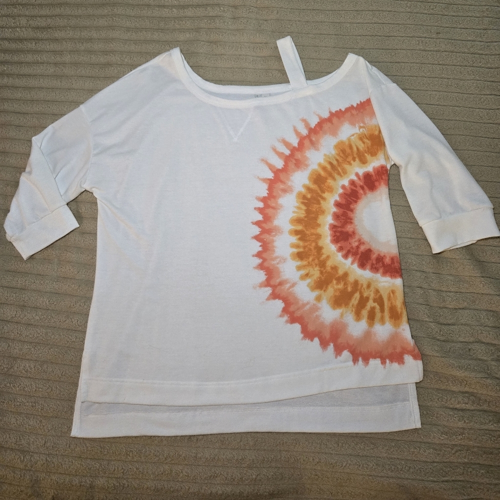 Live Well Active Boho Tie-Dye Cold Shoulder Top